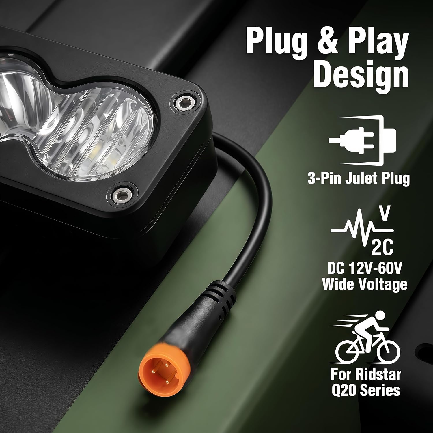Baja Style headlinght for Ridstar Q20/ Lite/Q20 Pro | Waterproof 3-Pin Plug & Play, Mount Bracket Included, Compatible with Ridstar Q20/Q20 Lite/Q20 Pro, Ebike, Motorcycle & ATV