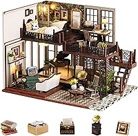 Vista 13 de Flever Kit de casa de muñeca en miniatura DIY, habitación creativa con muebles para regalo artístico romántico (Forest Teashop)