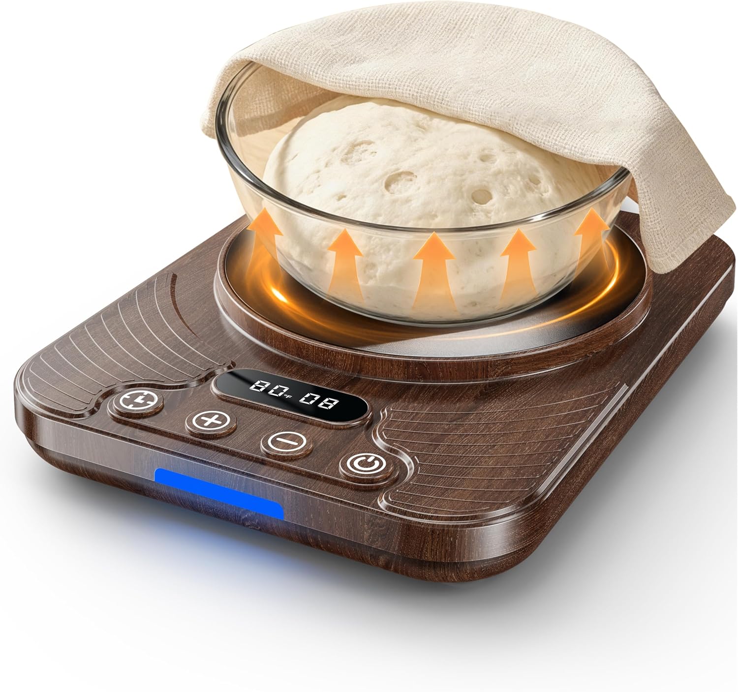 Sourdough Starter Warmer Mat with 1°F Precision (65–110°F), 24H Timer & Memory, Heating Pad for Bread Proofing & Fermentation, Fits 24–40oz Jars for Home Bakin（Wood Grain）