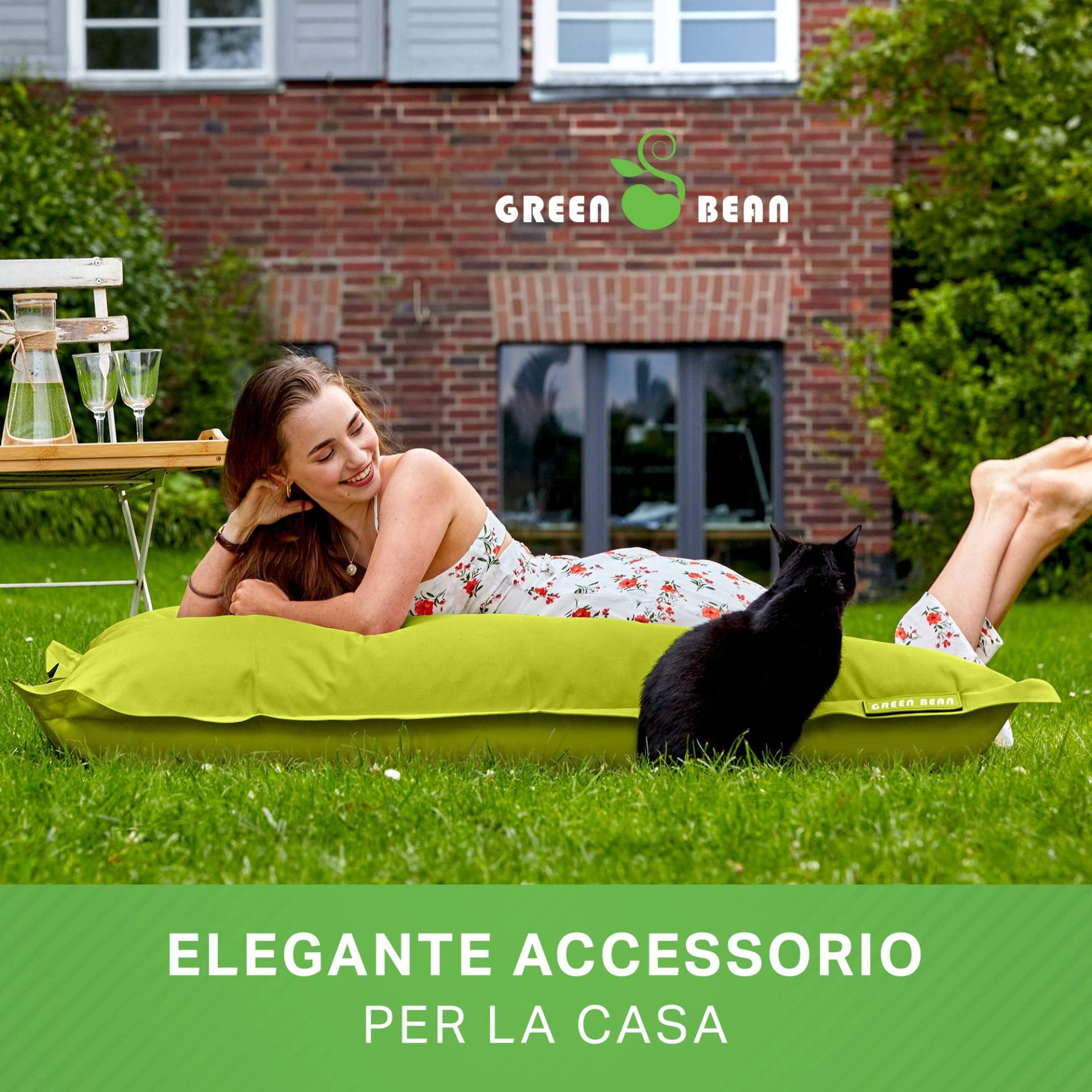 Green Bean Poltrona a sacco XXL 140x180cm 380L Bambini Adulti Imbottitura Perle EPS Impermeabile Lavabile Verde chiaro