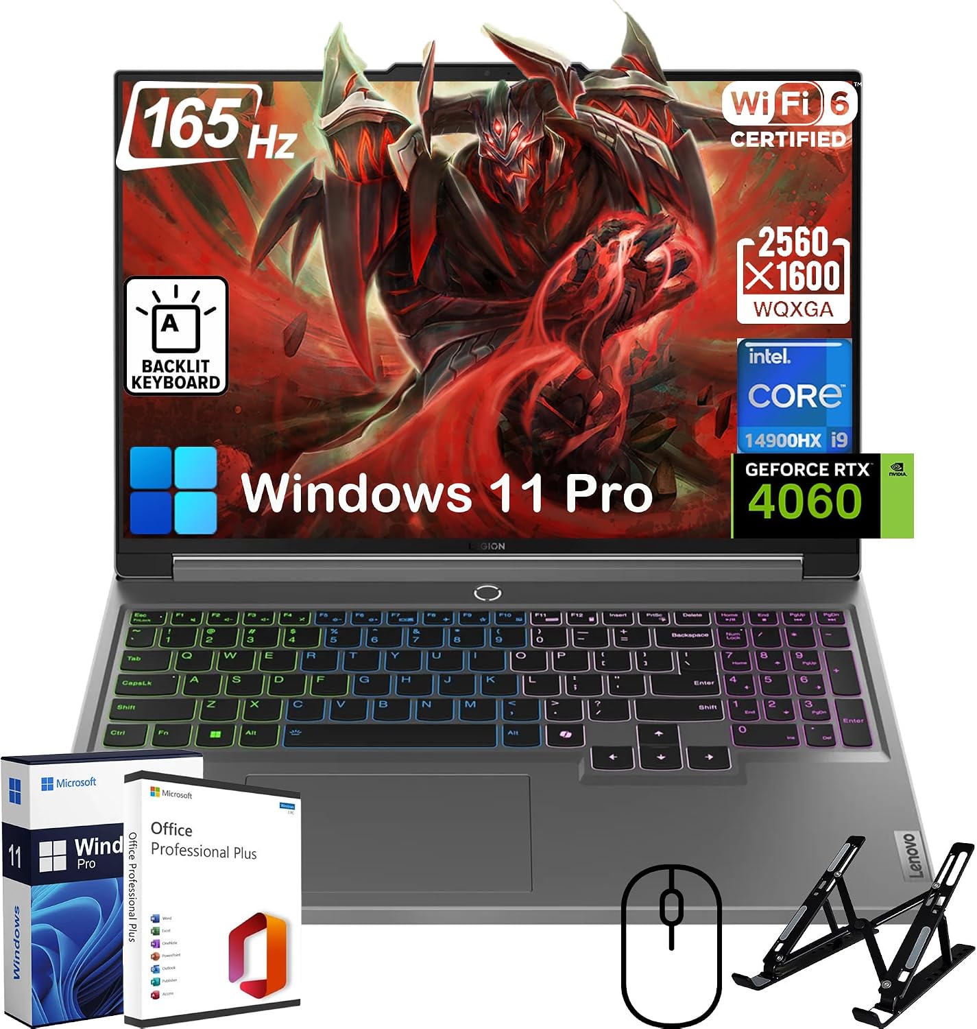 Legion 5i Gaming Laptop - with Office Lifetime, Intel 24-Core i9-14900HX CPU, 16" 165Hz Display, GeForce RTX 4060, RGB Backlit, Wi-Fi 6, Win 11 Pro, w/cefesfy Accessories(32GB DDR5 | 1TB SSD)