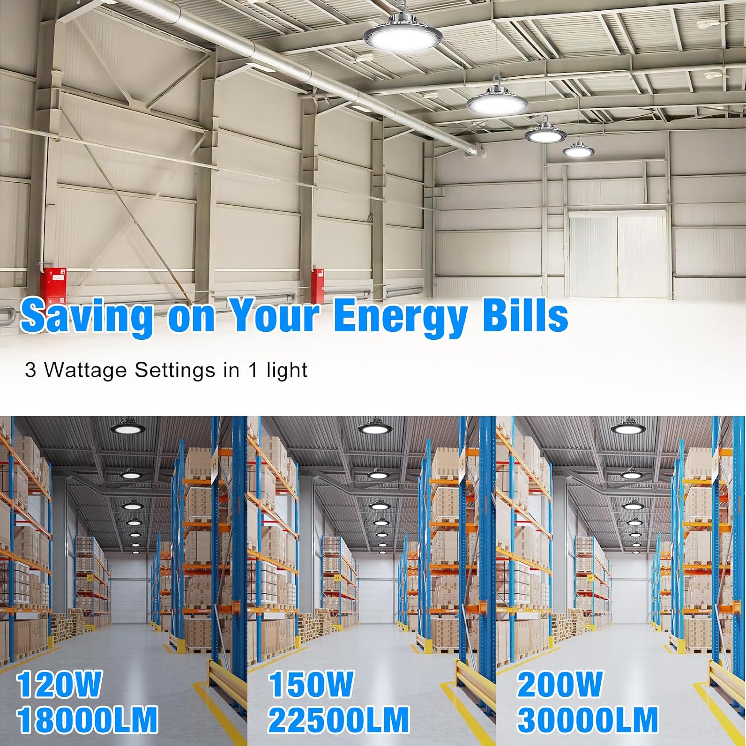 High Bay LED Lights, High Bay Led Shop Lights for Warehouse Barn Factory, 5000K Daylight, 200W, 100-277V, Dimmable 0-10V, Waterproof, Commercial Bay Lighting, Super Bright, UL,Black