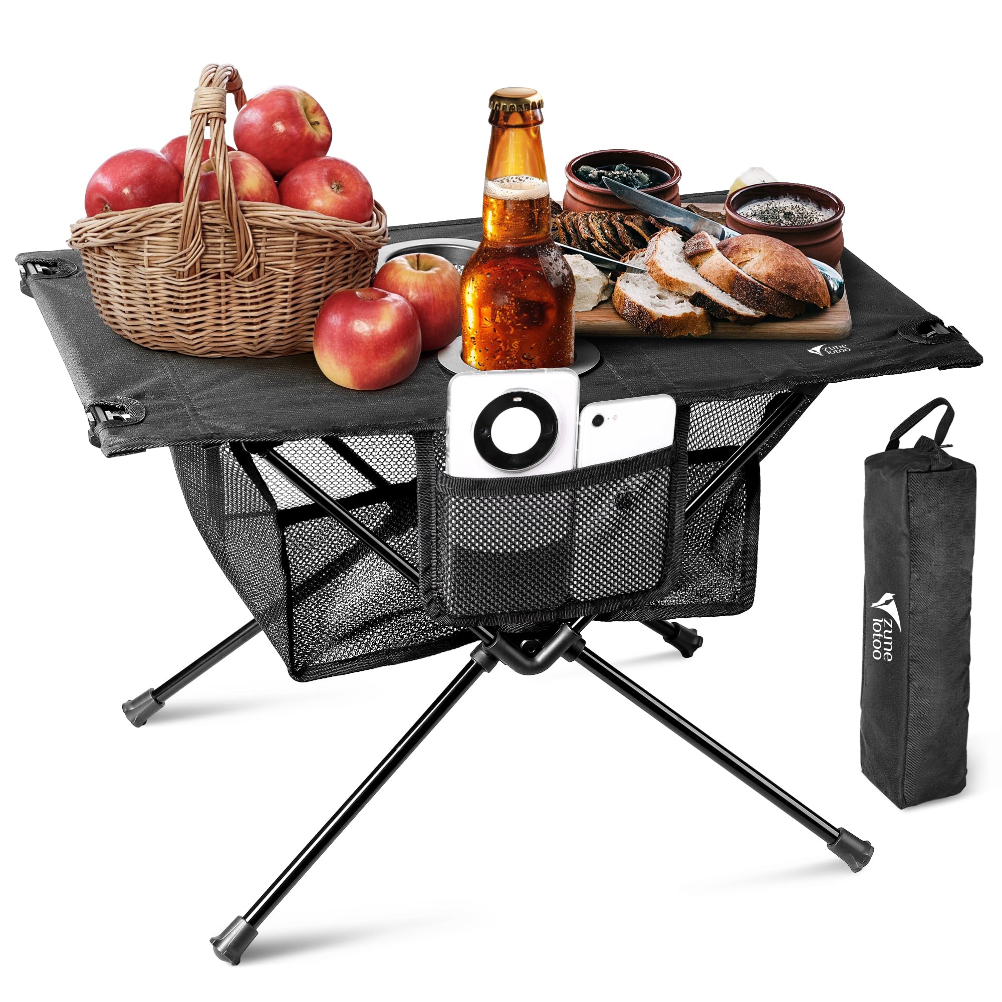 Zune Lotoo Table de Camping Pliante Légère, Mini Table Pliante Portable avec 60 x 40 x 40 cm Sac en Filet et Sac de Transport pour Exterieur Randonnée Pêche Pique-Nique