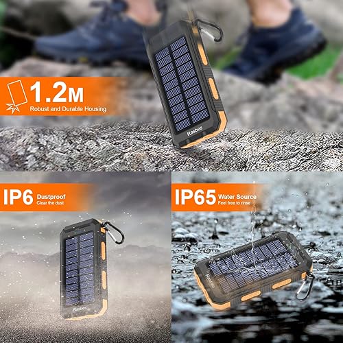 Miniatura 6 de Cargador solar, portátil de 38800 mAh, banco de energía solar IPX5, impermeable, con cargador de panel solar integrado y linterna LED, cargador de