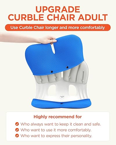 Miniatura 2 de curble Grand Cover, funda desmontable para silla de adulto, soporte ergonómico para respaldo de silla y soporte lumbar (azul)