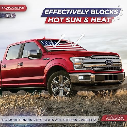 Miniatura 3 de Autoamerics Parasol para parabrisas de 1 pieza, diseño patriótico original de la bandera estadounidense de Estados Unidos, parasol plegable para