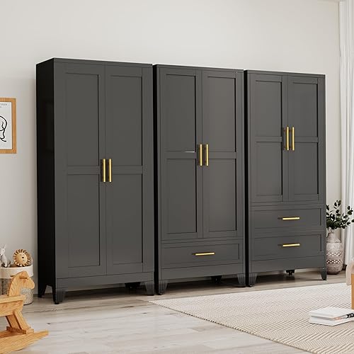 Miniatura 7 de Armario de metal de 71 pulgadas de alto, estante ajustable, armario de metal para ropa para dormitorio (1 cajón, negro)