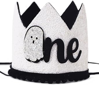 ZZDCMS Halloween First Birthday Decorations - Baby Shower Headband, Hat, Ghost Crown, Photo Booth Props and Cake Smash Backdrop