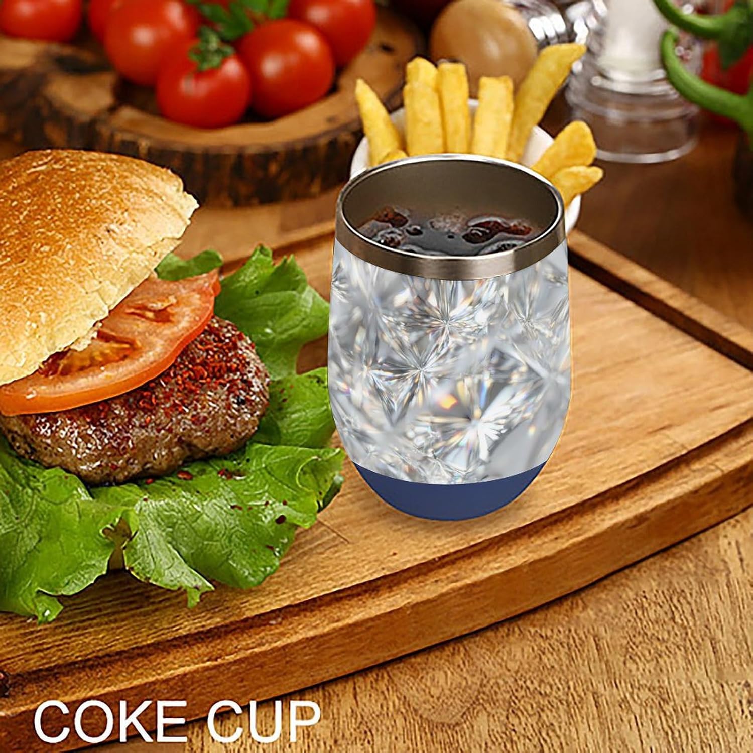 White Diamond Insulated Drinking Cup Stainless Steel Coffee Mug Wine Tumbler with Lid 12OZ