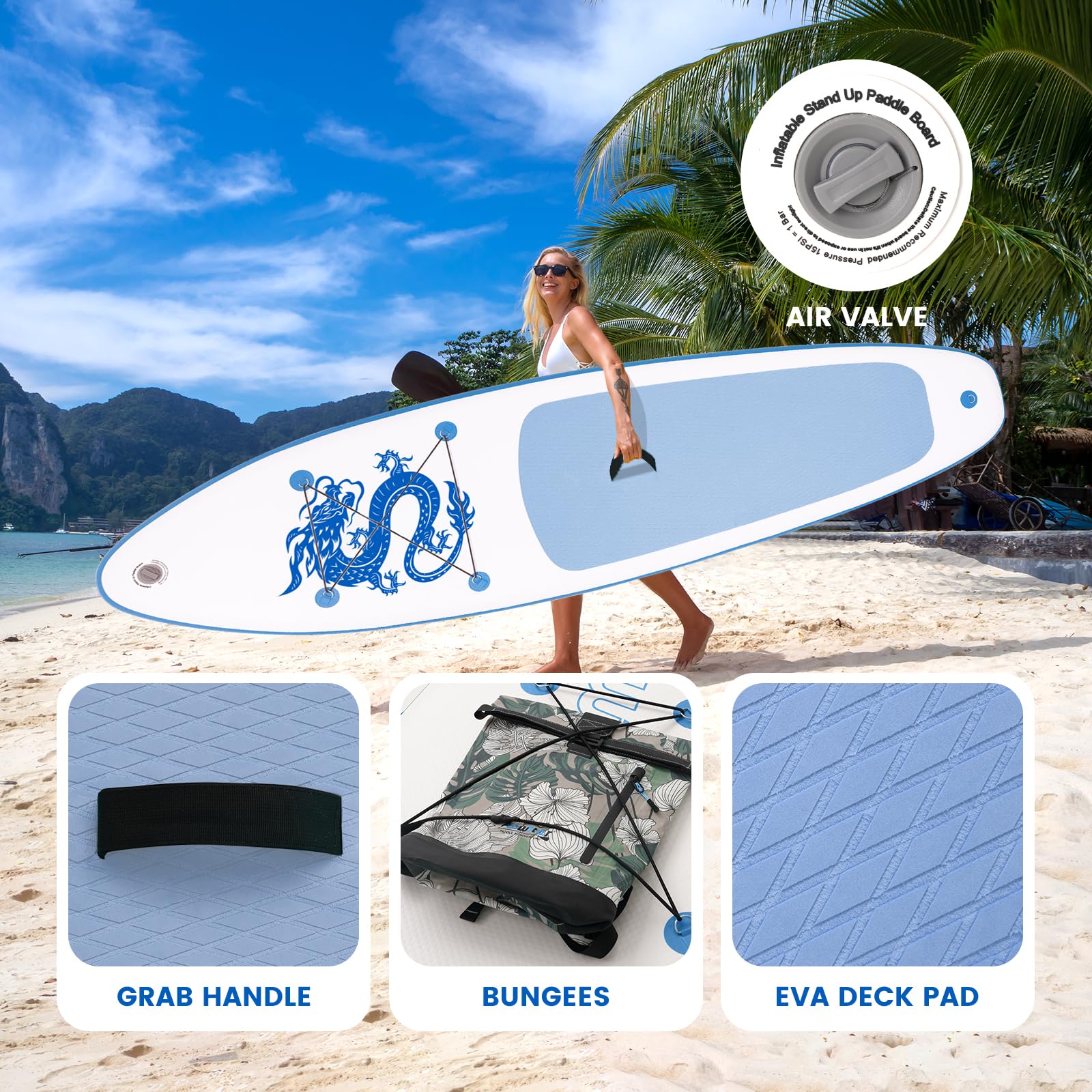 FunWater SUP Board, aufblasbares Stand-Up Paddle Board für alle Könnensstufen, ideal für Einsteiger & Familien, mit Anti-Rutsch Eva-Deck, Paddel, Pumpe & komplettem Zubehör