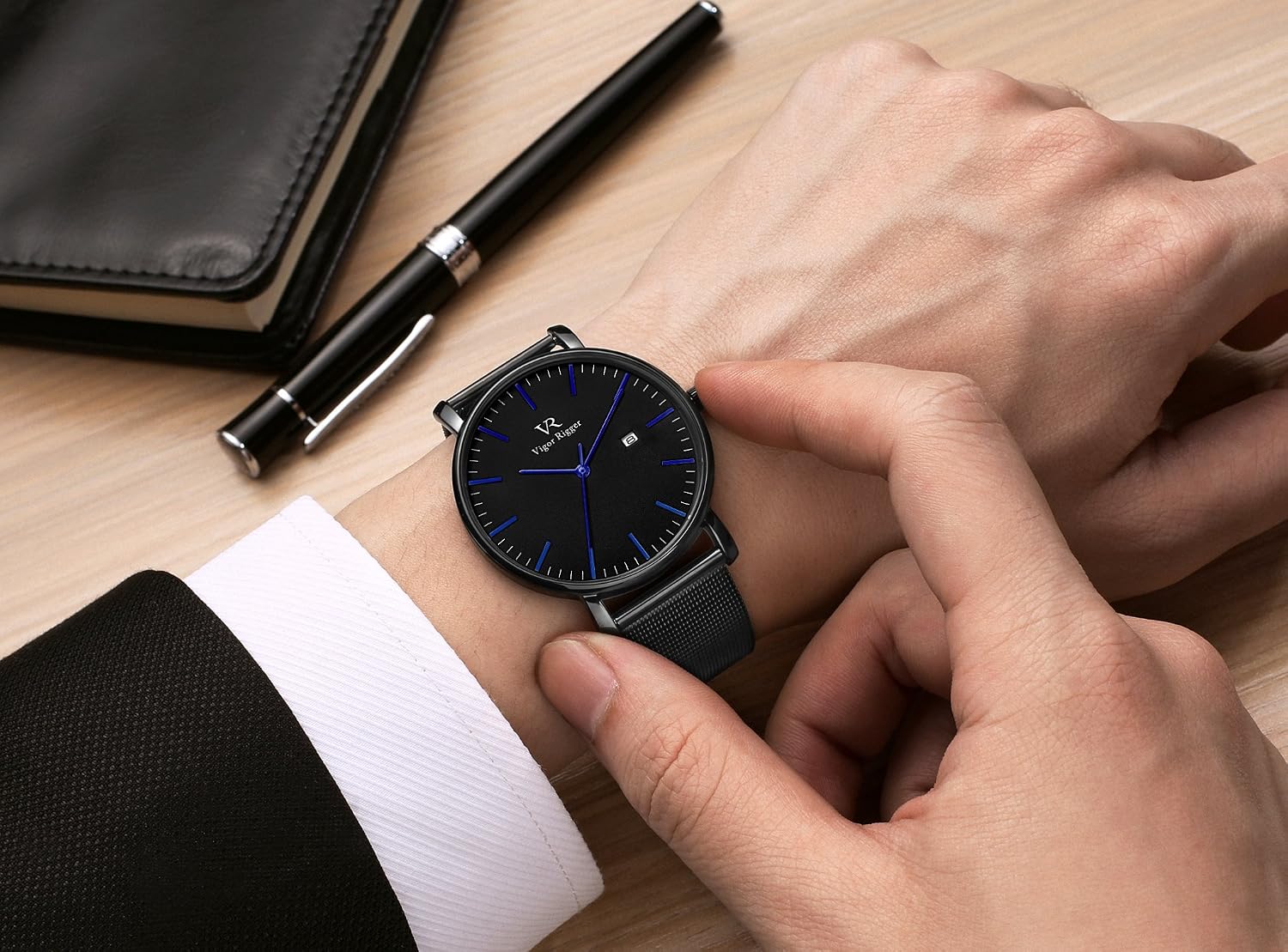Vigor Rigger Men's Watch Simple Thin Quartz Mesh Strap Wrist Watches