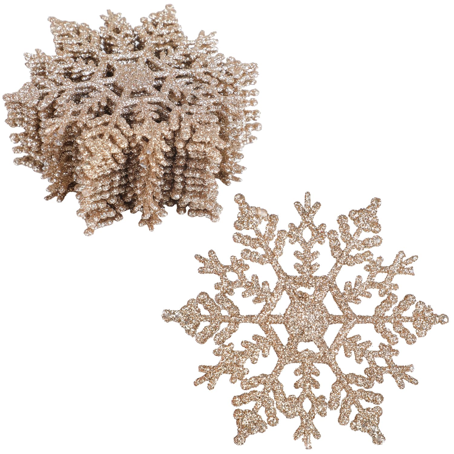 Veylin Champagne Christmas Tree Decorations - 12Pcs Glitter Snowflake Ornaments