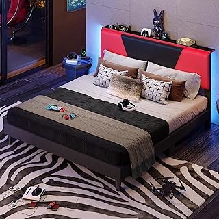 Bestier LED Faux Leather King Bed Frame