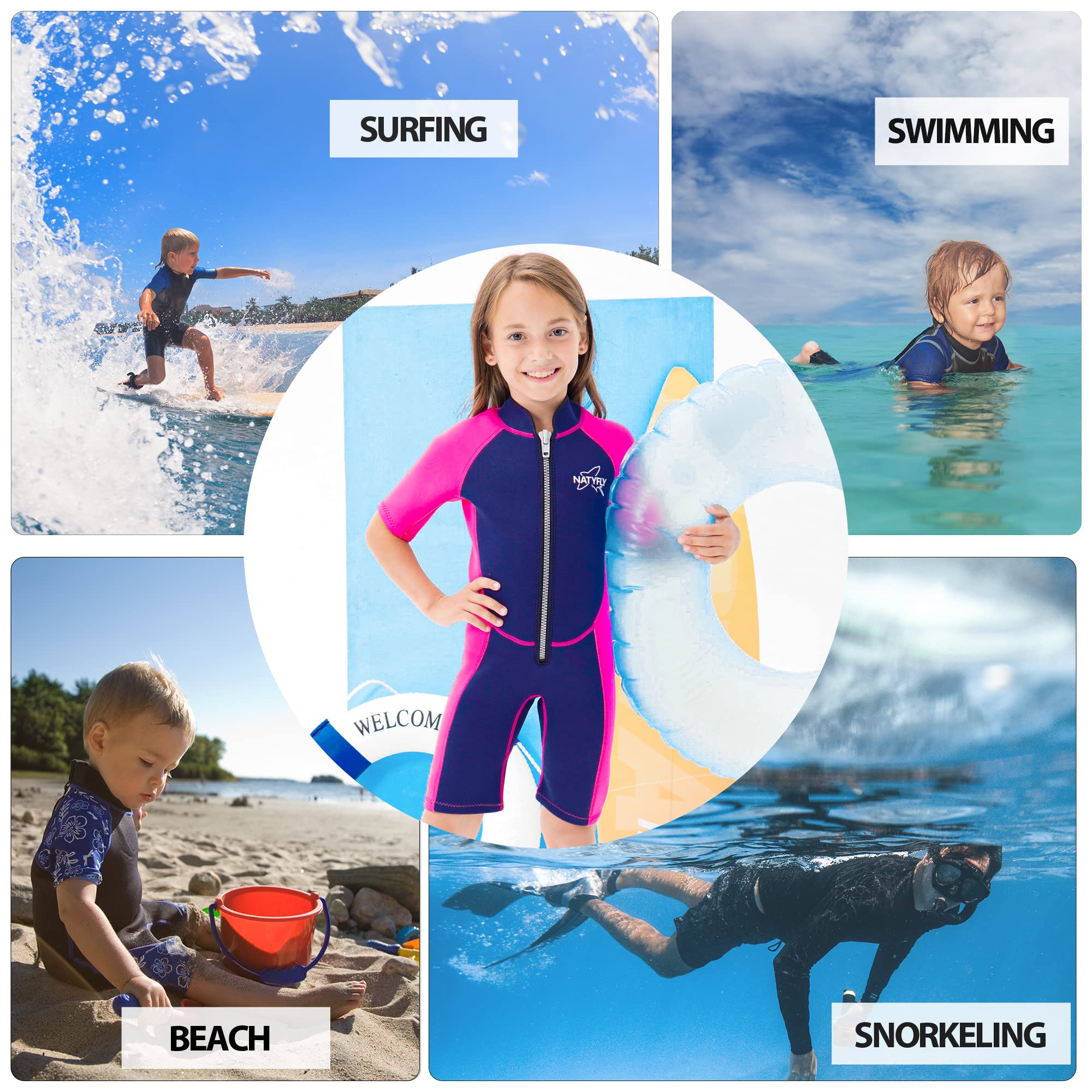 Kids Shorty kombinezon neoprenowy, 2,5 mm, dla dzieci, z neoprenu, termiczny, ochrona przed promieniowaniem UV, dla dziewcząt i chłopców, jednoczęściowy strój kąpielowy (różowy, 4 lata)