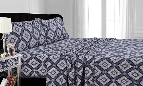 Miniatura 2 de Tribeca Living 2000 GSM juego completo de sábanas de franela a rayas, color azul, franela, Damask, King