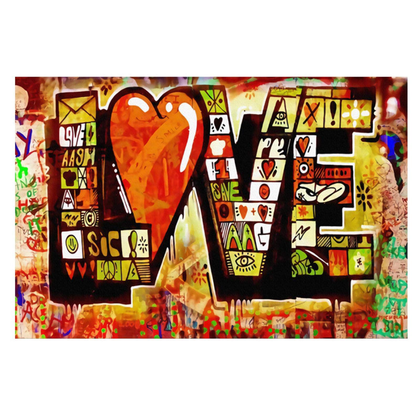 Yooyu Arte callejero Graffiti Red LOVE Pintura en lienzo Carteles abstractos modernos e impresión Imagen de arte de pared para la decoración de la sala de estar 75x135cm (30x53in) Marco negro