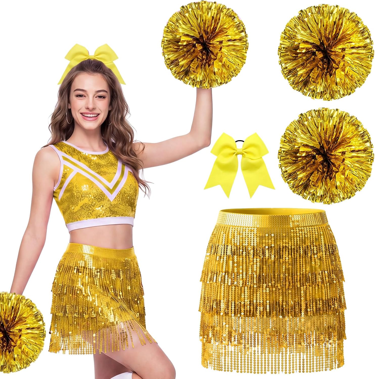 Hercicy 4 Pcs Spirit Wear Girls Cheer Skirt Hair Accessories Set
