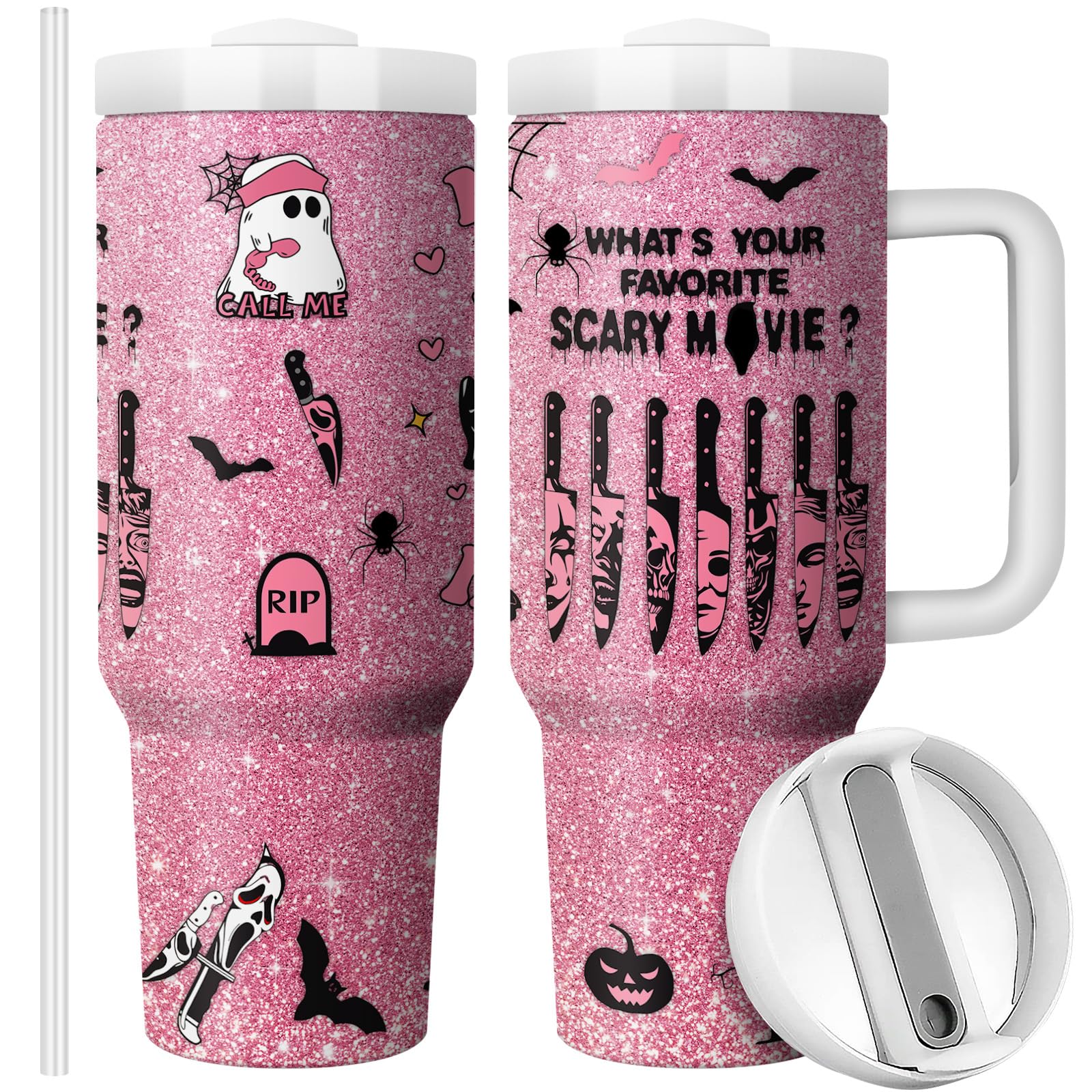 Equoza Horror Scary Face Halloween Tumbler for Women Girls Spooky Vibes 30oz Horror Scary Face Theme Decor Insulated Cup with Lid Vacuum Stainless Steel Coffee Mug: 40 Ounces