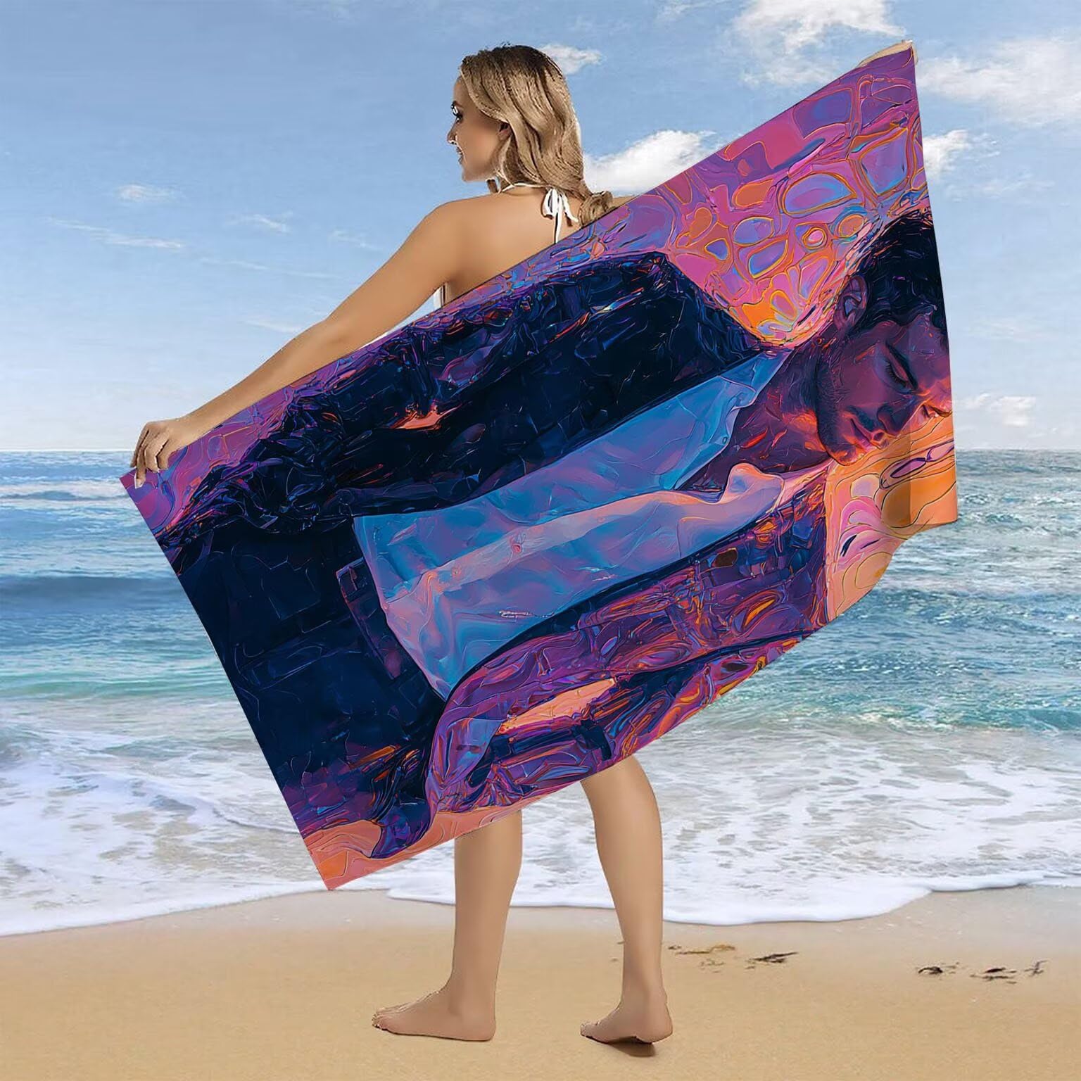 Strandtuch XXL 2er Set 80 x 160 cm, Groß Schnelltrocknendes Mikrofaser Handtuch, Sandfrei Badetuch, Summer Must Haves, für Damen Herren Reise Urlaub Schwimmen Sauna, mit Tasche (Farbe) B-938