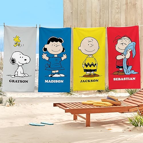 Miniatura 8 de Let's Make Memories Toalla de playa a rayas de Snoopy y Woodstock personalizada Peanuts - Azul