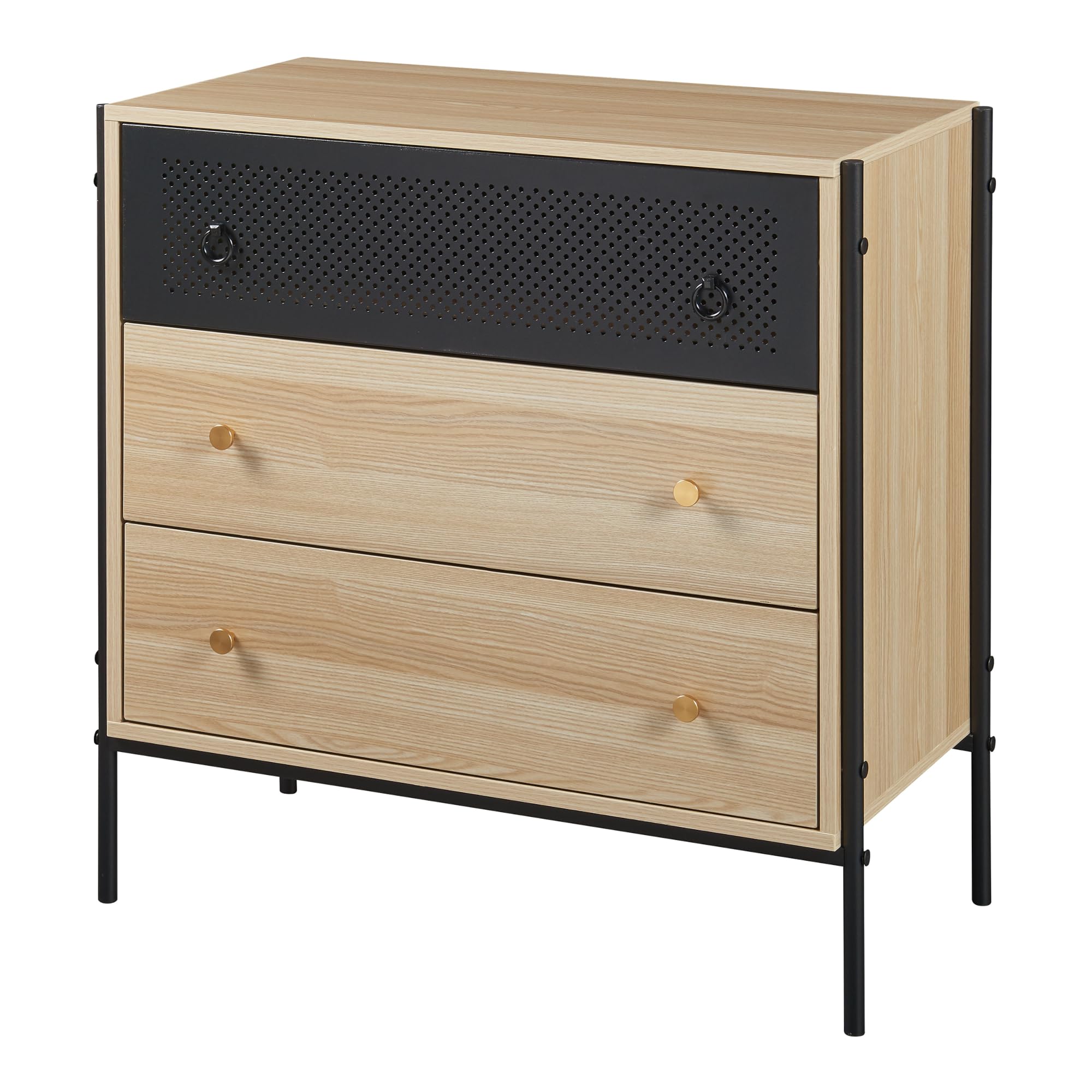 [en.casa] Cassettiera Comò con 3 Cassetti Ampi Mobile Organizzatore per Soggiorno Camera da Letto Mobile Contenitore 80 x 80 x 40 cm Effetto Rovere/Nero