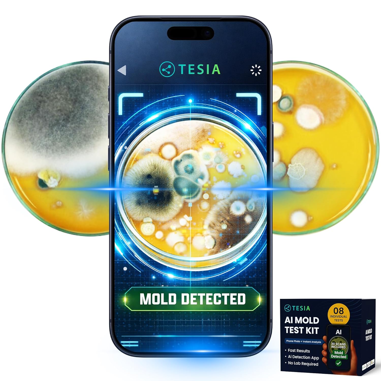 Mold Test Kit for Home with App, 8 Petri Dishes + 30 Image Scans, Air and Surface Sample Observation, No Lab Required