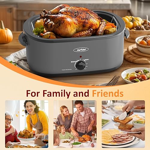 Miniatura 16 de Sunvivi Horno asador eléctrico de 24 cuartos de galón con tapa visible autohilvanado, horno asador de pavo con sartén y estante extraíbles, perfecto