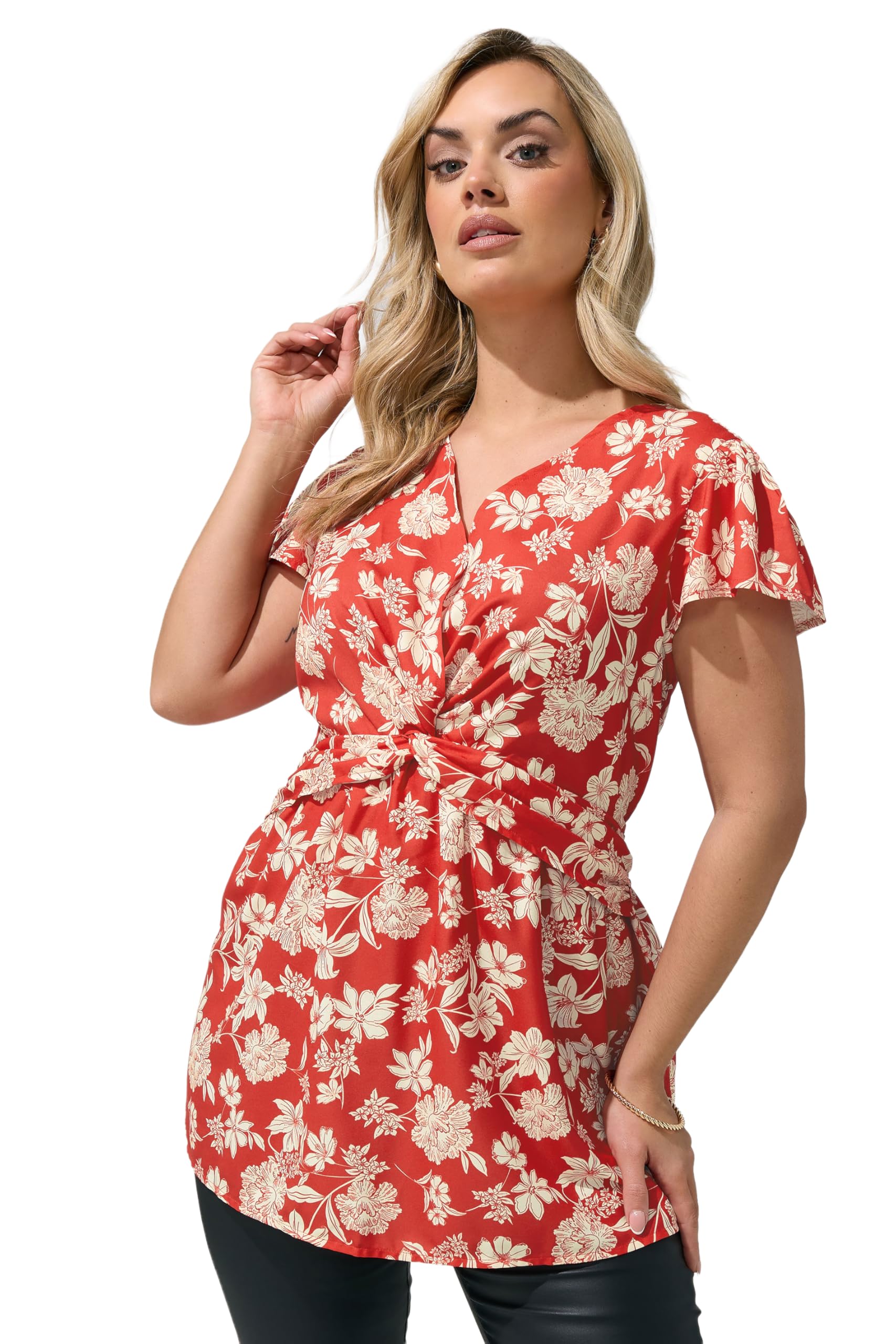 Yours Women's Red Floral Twist Front Top In | : Size 20