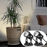 SUNVIE 2-Pack 3W LED Indoor Plant Spotlights - 3000K Warm White Uplights with Foot Switch, 6FT Cord, Base & Stake for Accent Lighting