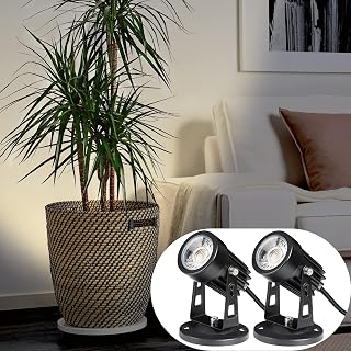 SUNVIE 2-Pack 3W LED Indoor Plant Spotlights - 3000K Warm White Uplights with Foot Switch, 6FT Cord, Base & Stake for Accent Lighting