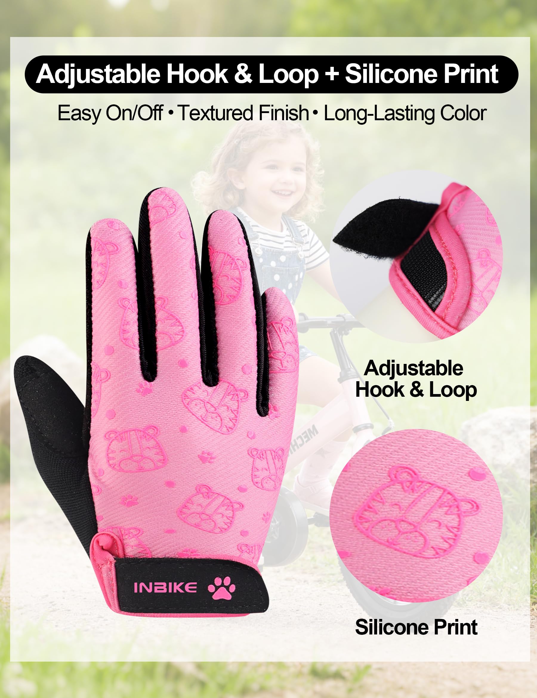 INBIKE Guantes Ciclismo para Niños de 5 a 12 Años Antigolpes, Antideslizantes, Transpirables con Tejido de Malla para Ciclismo, Running, Senderismo y Paseos al Aire Libre F230