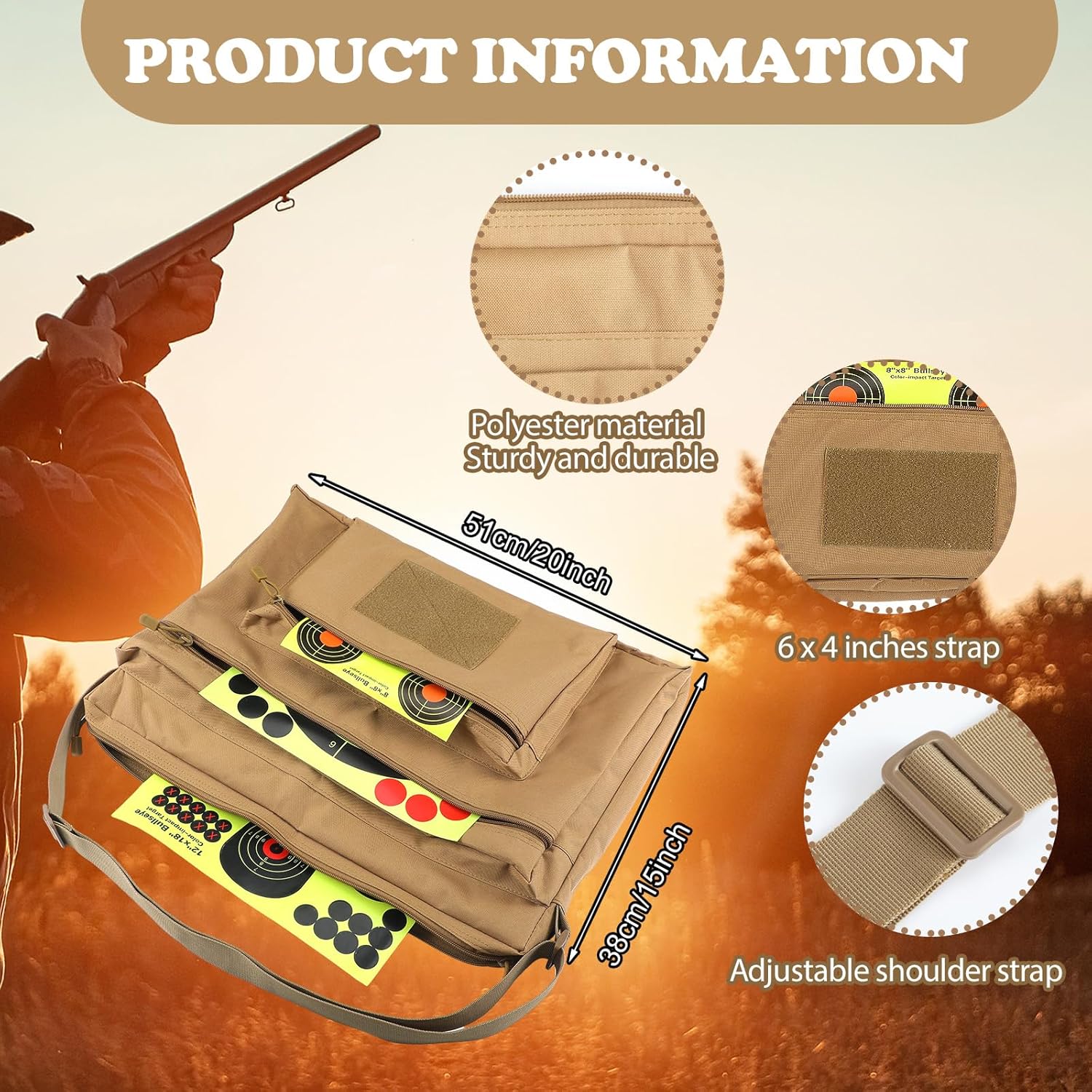 Dansydaisy 20"x15" Range Target Carry Case with 3 Zipper Pockets and Front Hook and Loop Tape for Pouch Shooting Accessory Range Convenient Carrying, Targets Not Included