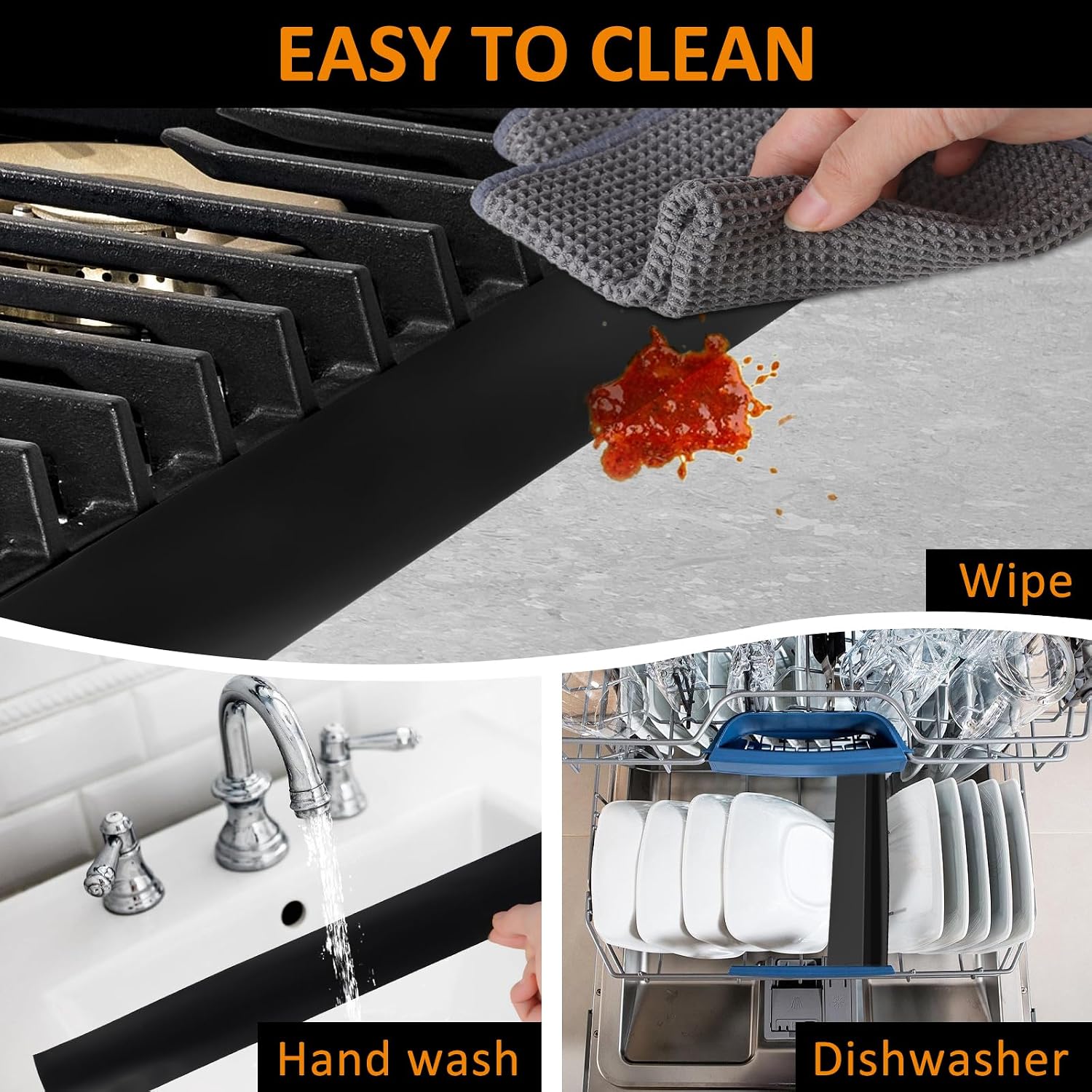 Rolett 2 Pack Silicone Stove Counter Gap Covers, Heat Resistant Stove Gap Filler, 21 Inch Black Stove Guard for Counter, Easy to Clean