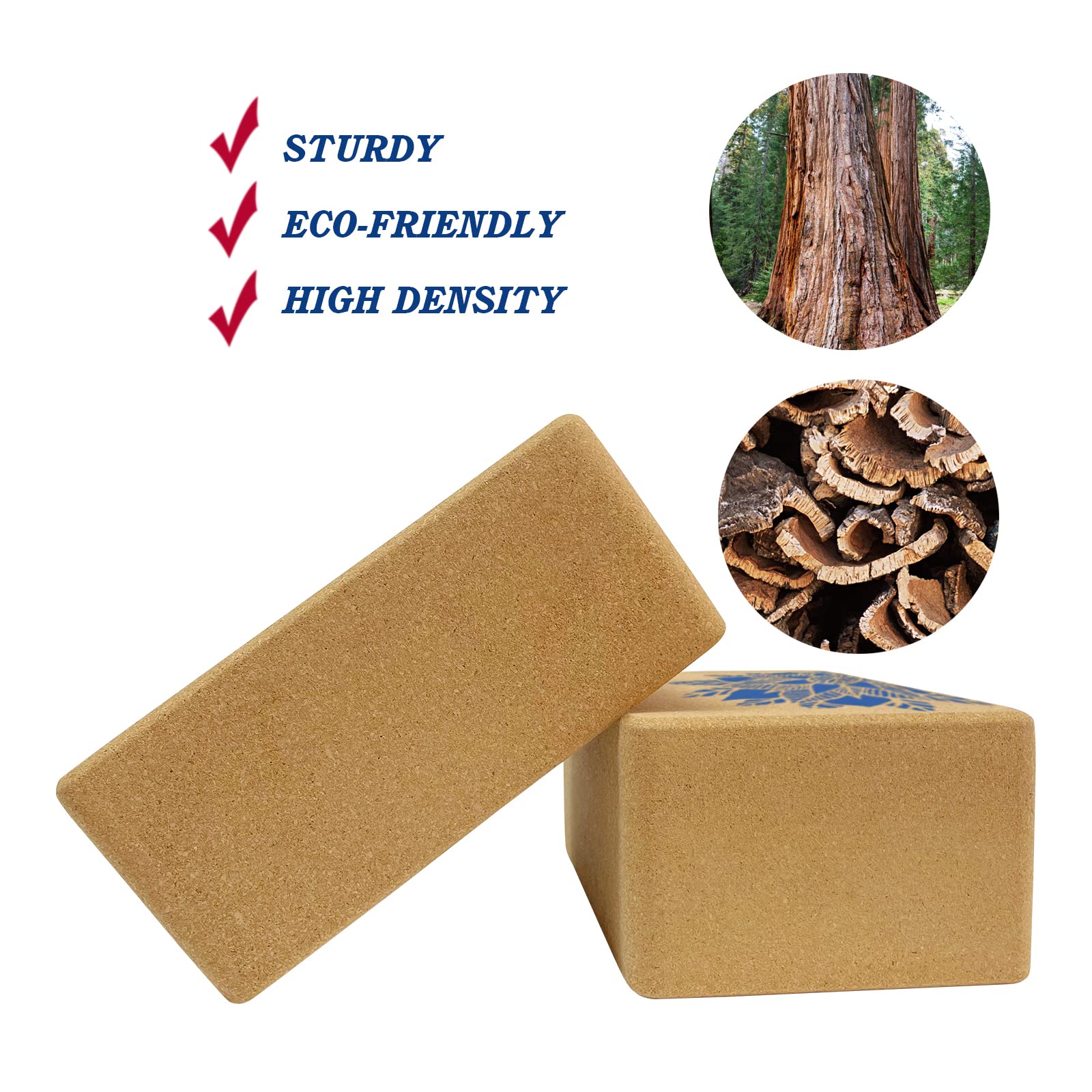FlyFlow Kork-Yoga-Blöcke, 2 Stück, natürlich und umweltfreundlich, Übungsblock, 22,9 x 15,2 x 10,2 cm, für Yoga, Pilates und Gleichgewichtstraining