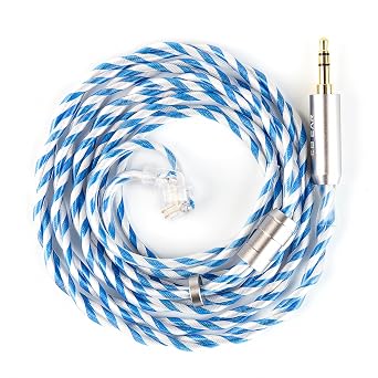 KBEAR Frost 6N 2-Strand Twisted-Pair 71-Core OCC Gold-Plated HiFi Earphone Upgrade IEM Cable Compatible with KZ ZS10/ZSN PRO X/Castor/ZAR/ZAX/AS24/AS16 PRO/ZAS 3.5mm-Without mic, Silver-Blue, QDC
