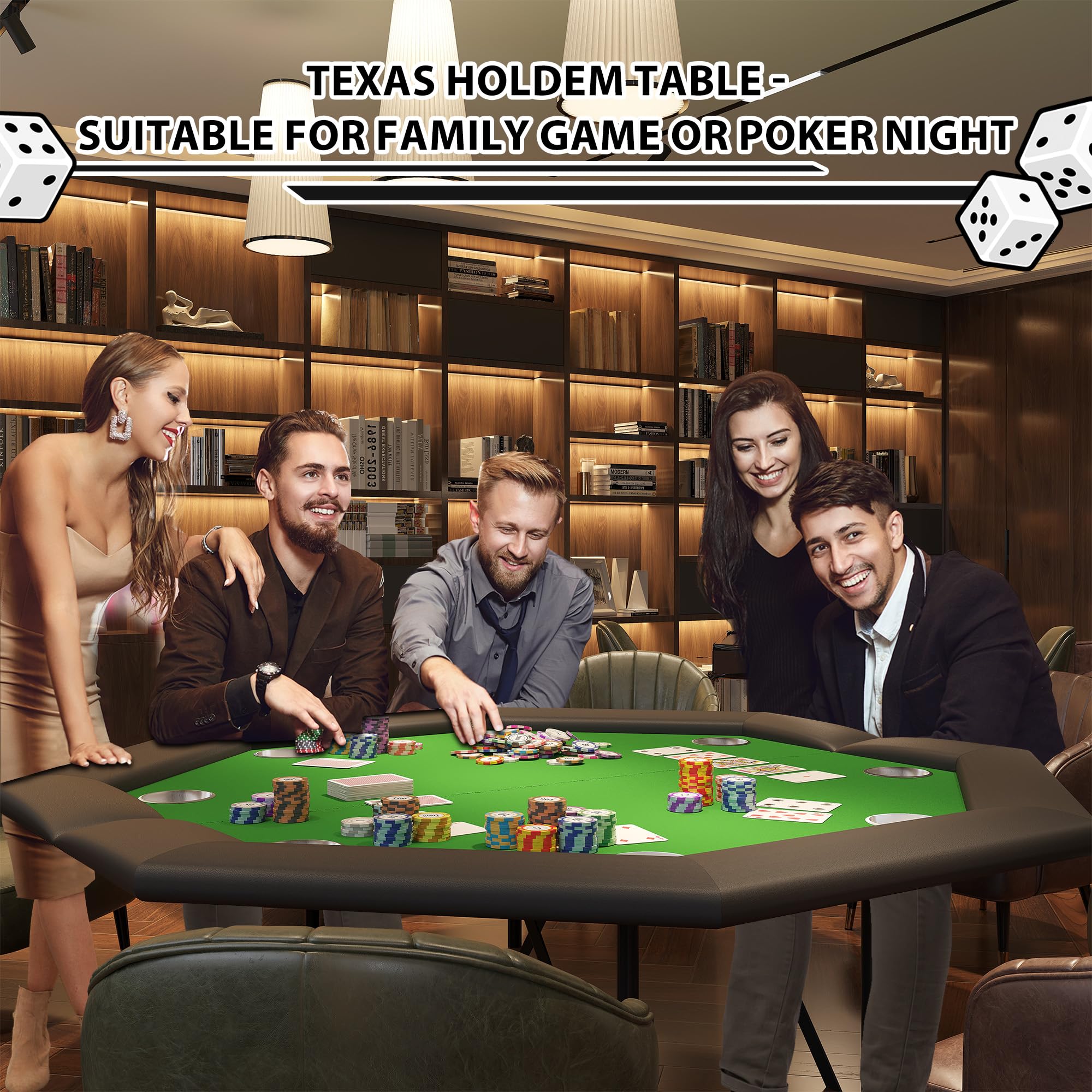 Garvee Faltbarer Poker Tisch für 8–10 Personen – Octagon Design, Edelstahlbecherhalter, Robustes Eisengestell, klappbare Beine – Ideal als Casino Spieltisch oder Kartentisch für Texas Hold'em &