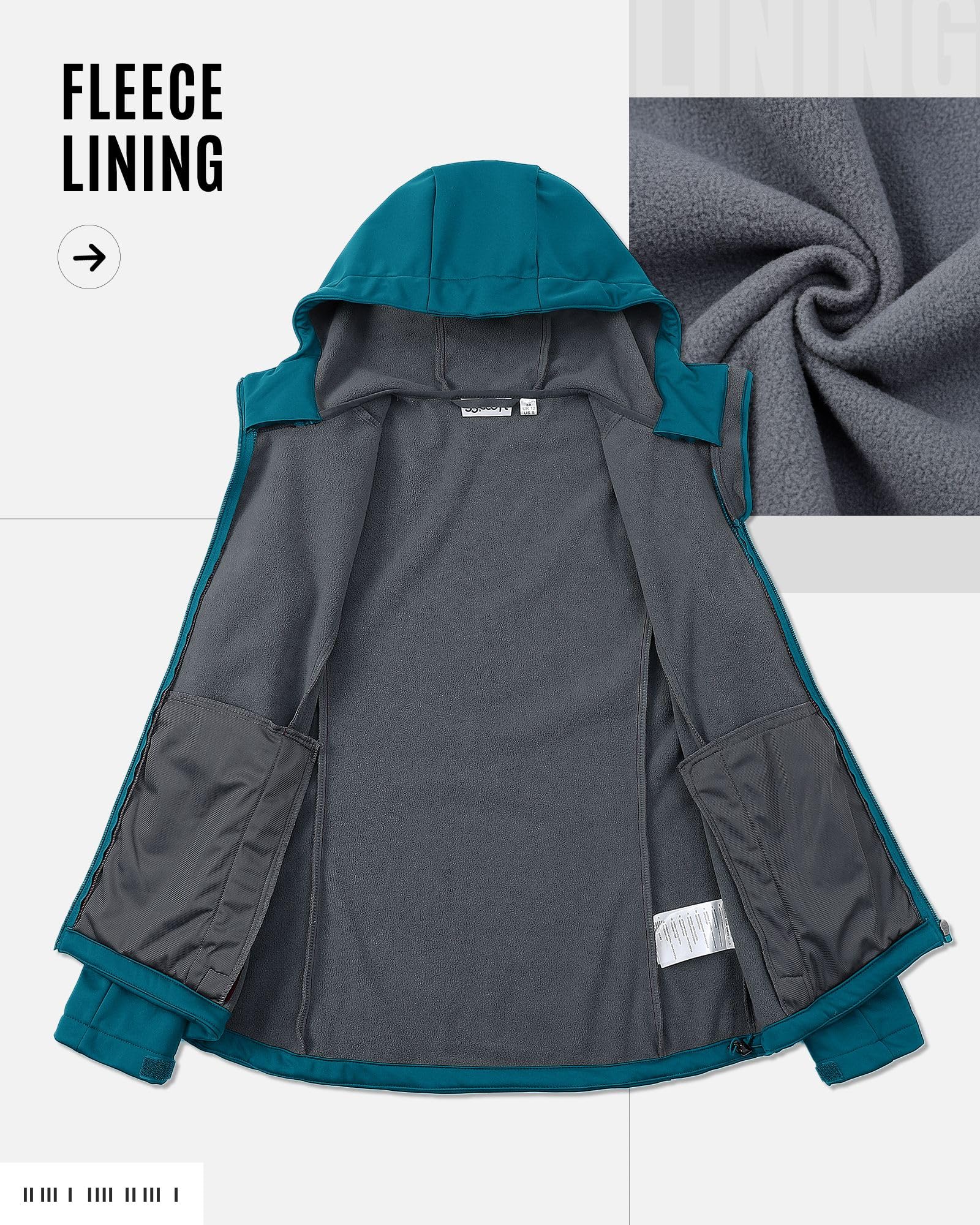 33,000ft Veste softshell doublée en polaire pour femme - Imperméable - Veste fonctionnelle avec capuche - Coupe-vent - Pour le cyclisme, la randonnée
