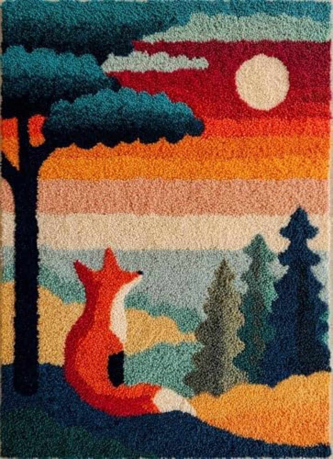 Xdeghuangss Multicoloured Latch Hook Rug Kit Fox And Forest Cushion Cover Diy Craft Set Pre-Printed Mat 38X52cm For Home Decor-4