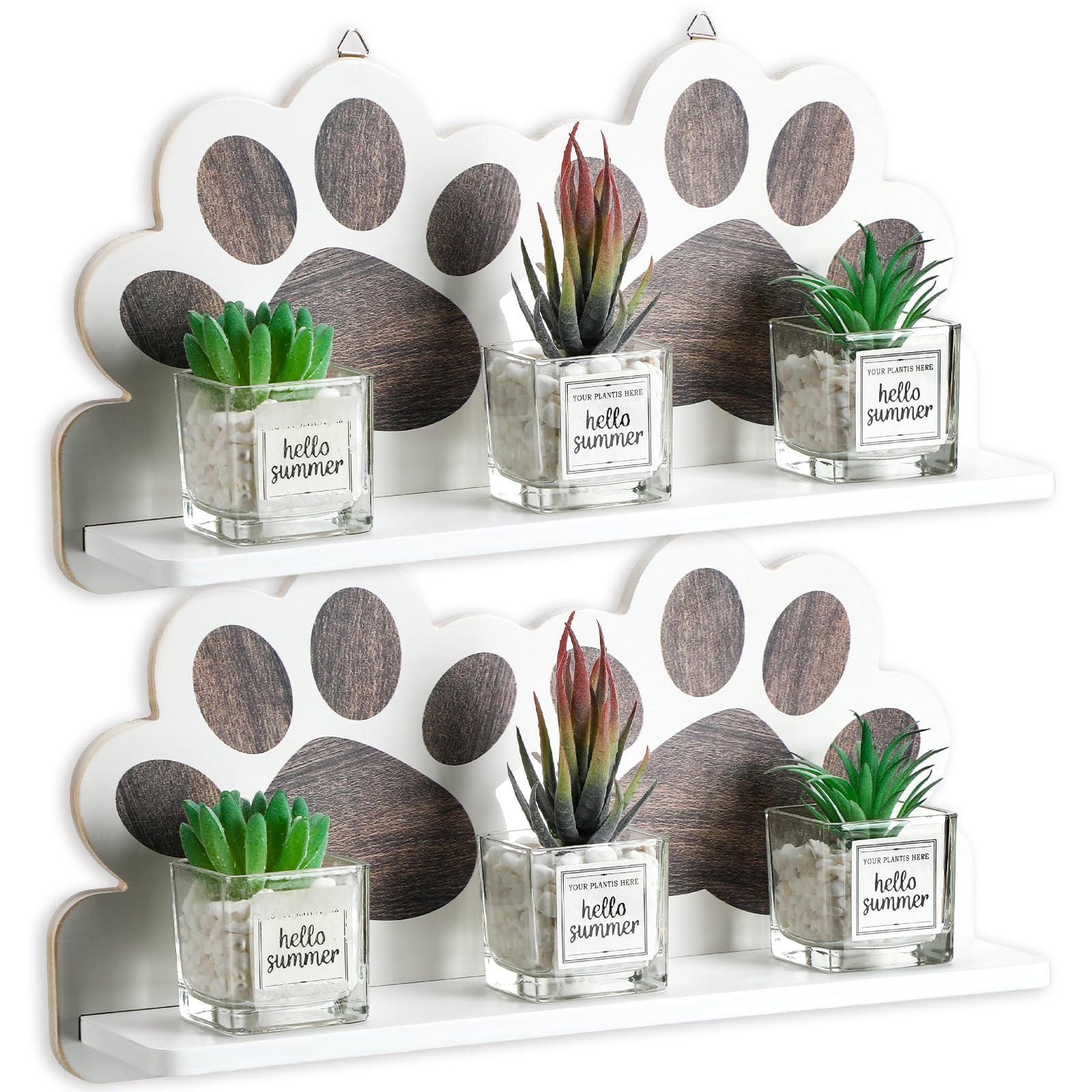 Tatuo 2 Pieces Dog Paw Print Wooden Wall Shelves Hanging Shelf Wall ...