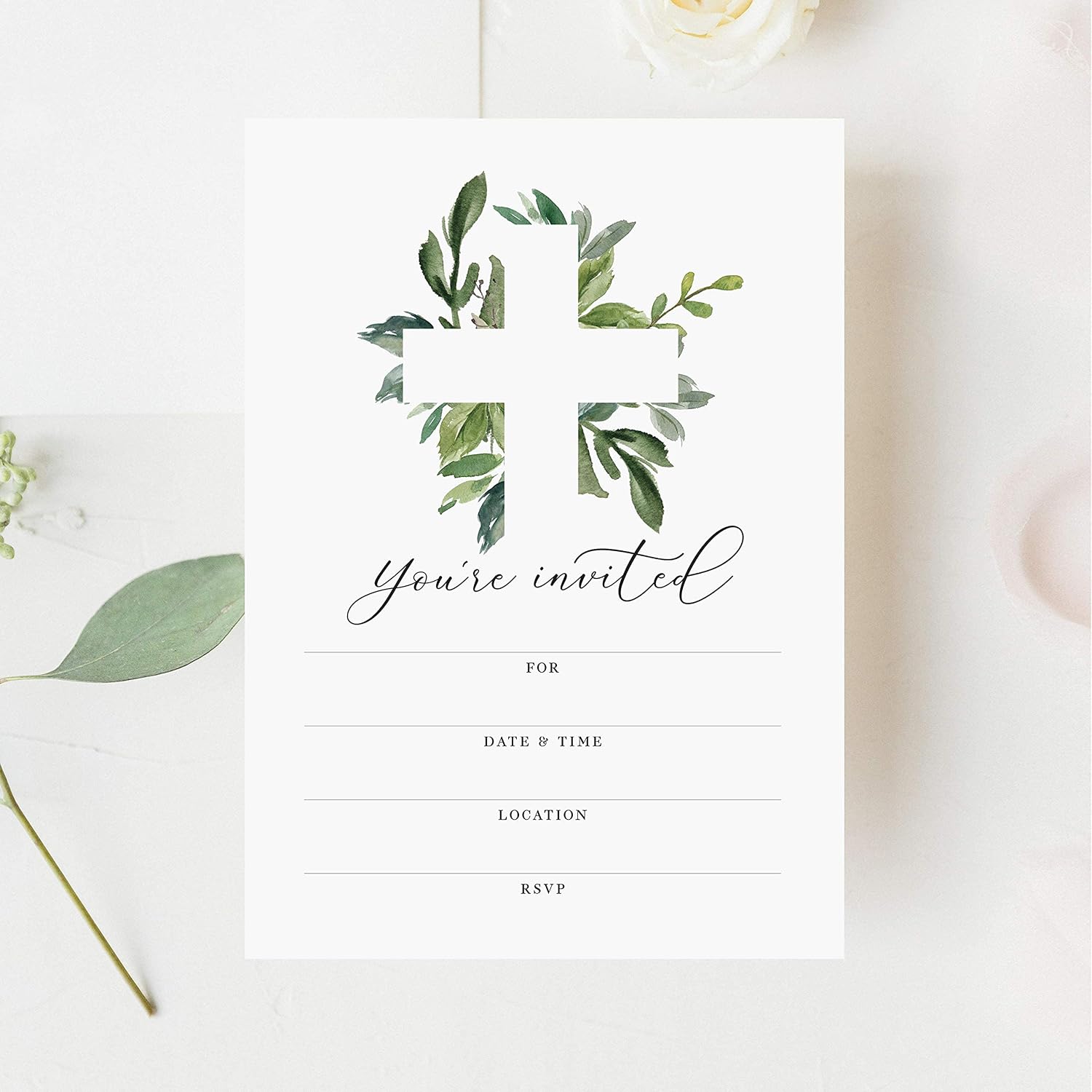 Bliss Collections Baptism Invitations with Envelopes, Rustic Invites for First Communion, Christening, Baby Dedication, Religious Celebration or Reconciliation, 5"x7" (25 Invitations and Envelopes)