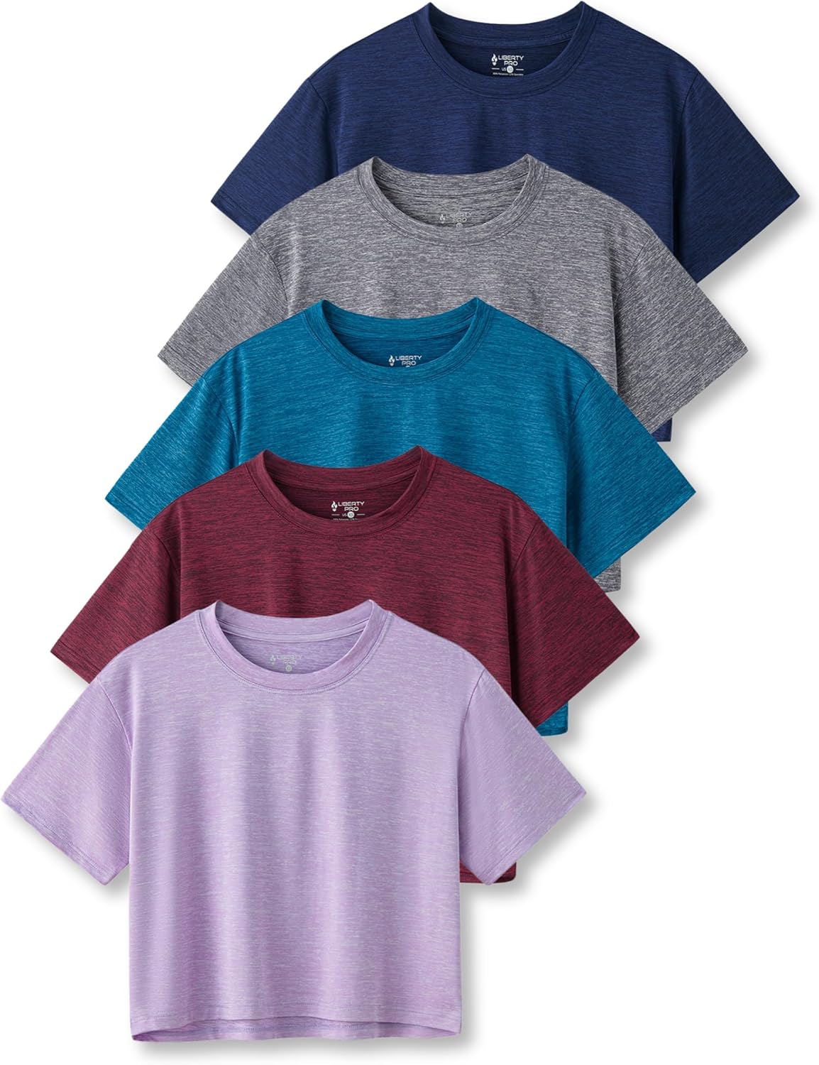 5 Pack: Women's Workout Crop Tops, Athletic Short Sleeve Gym Shirts Crew Neck Tees