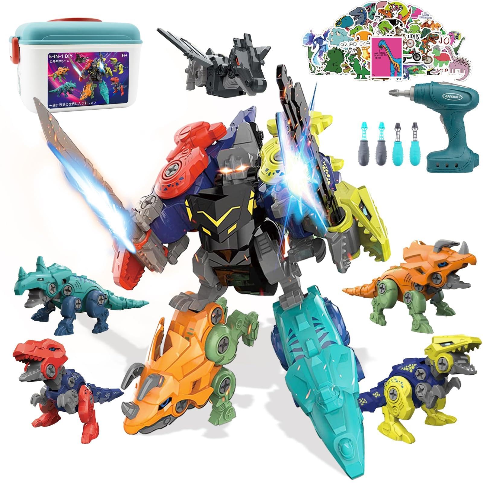 Amazon | YINGT 恐竜 おもちゃ 組み立て 5in1 恐竜おもちゃ 合体セット