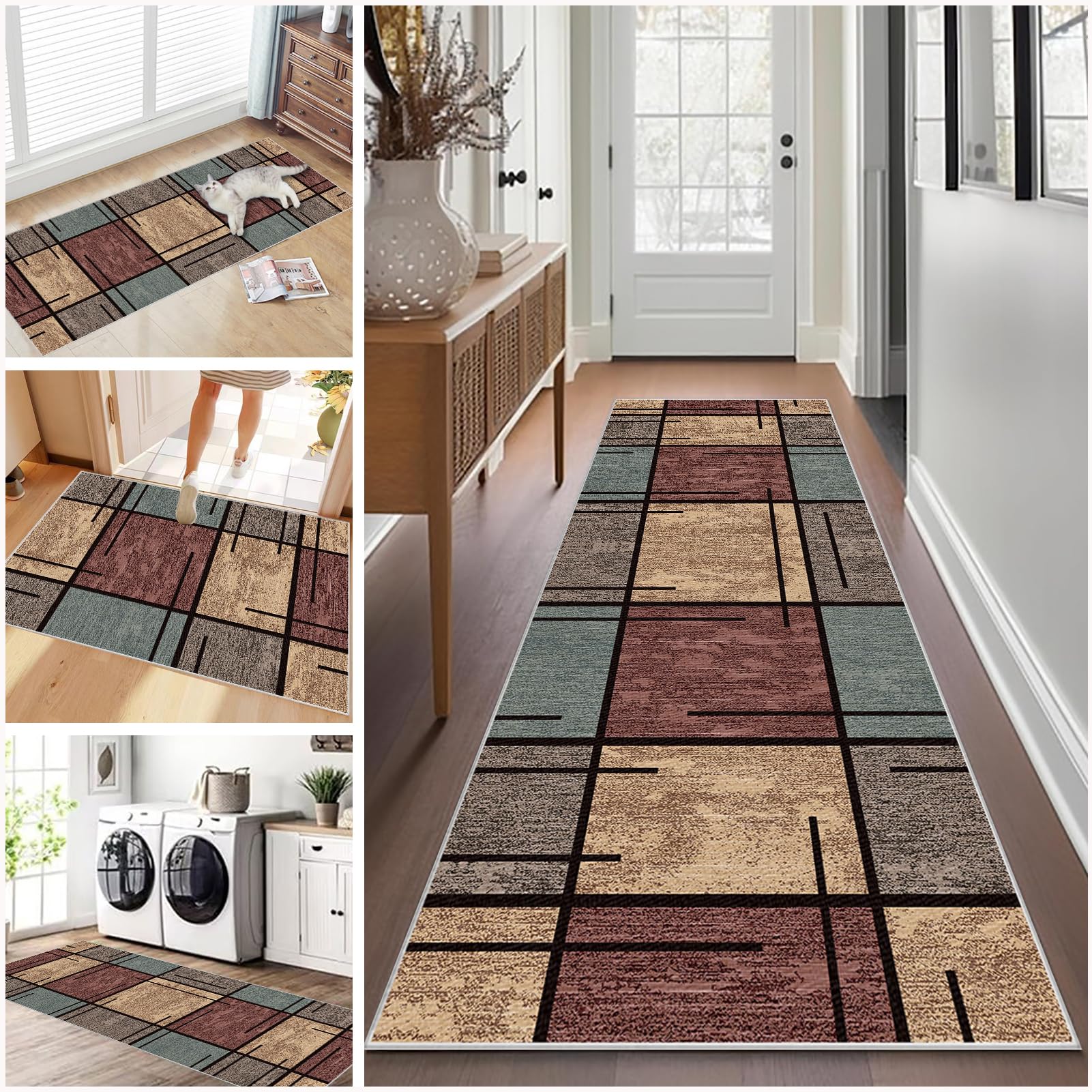 Flur Teppich Läufer Rutschfest 80 x 120 cm Küchenteppich Waschbare Teppichläufer Flur Küchenläufer Flurläufer Korridor Teppich Läufer für Küche Eingangsbereich Wohnzimmer Bettvorleger Schlafzimmer