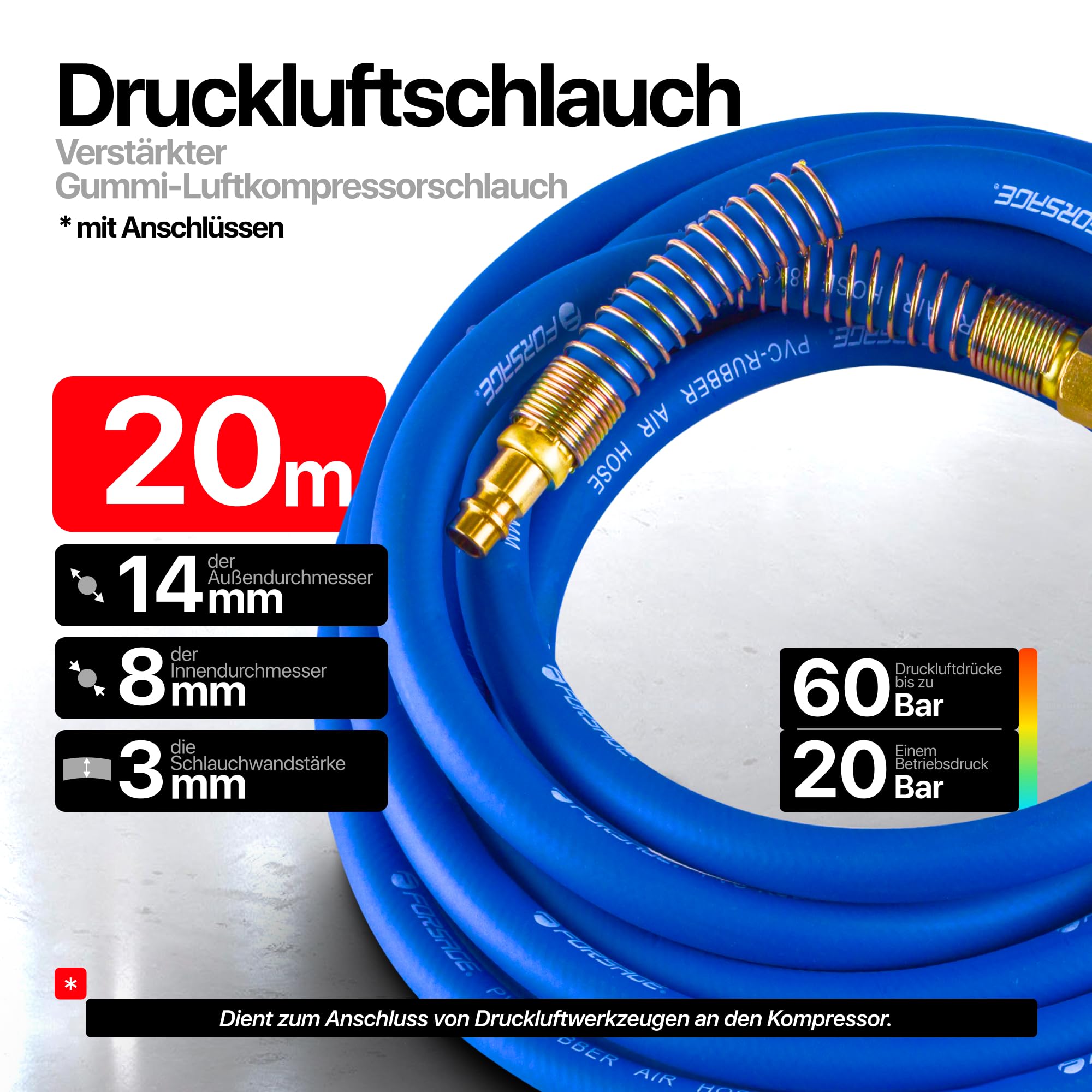 Poppstar Persluchtslang 5 m (Hybride PVC met Polymeer, Binnendiameter 9,2 mm met Koppelstuk/Snelkoppeling), tot 20 Bar, Blauw