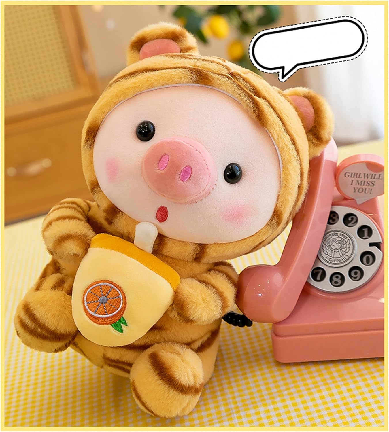 Pig Plush Pillow Pig Dressed Up As Frogs Tigers Rabbits Cute Plush Toy Gifts for Boy Girl (Yellow, 20.4 in)