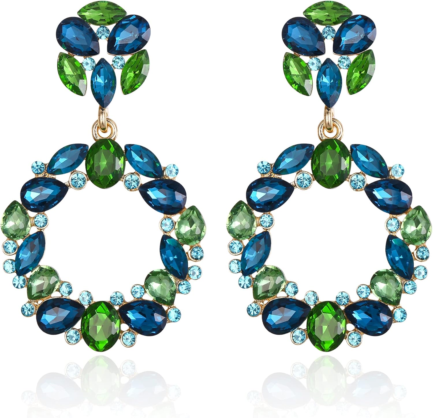 BriLove Wedding Bridal Sparkling Crystal Teardrop Marquise Circle Hoop Dangle Earrings for Women Party Prom