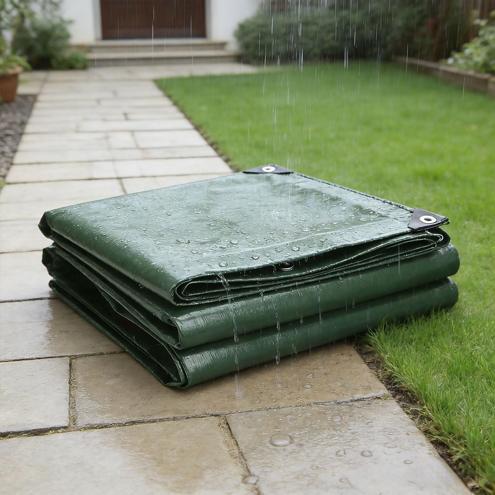Lona impermeable y antidesgarros con ojales para protección exterior