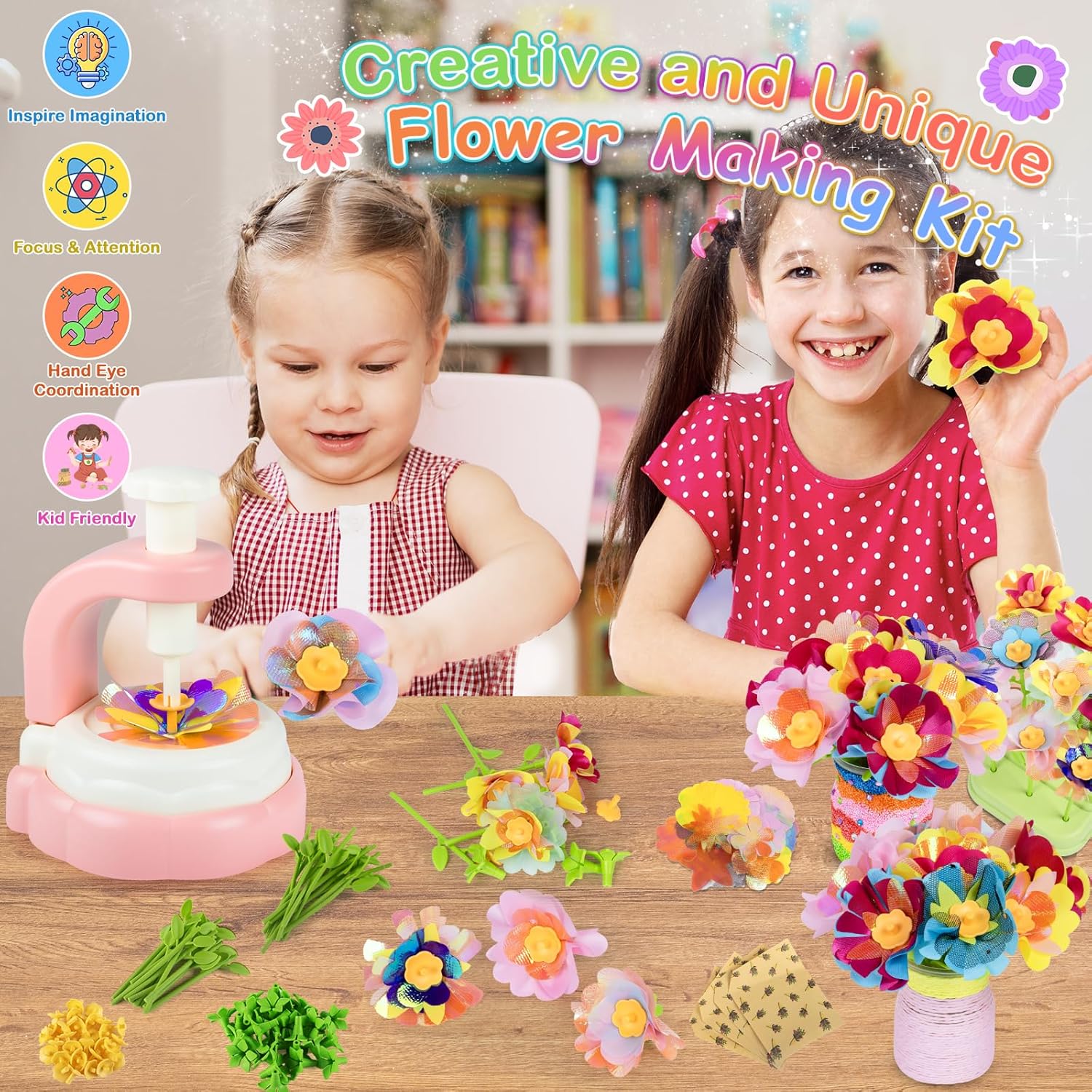 girls crafts ages 4-12, diy fabric flower crafts kits with vases and decoration kits, make your own bouquets and vases, christmas, birthday gifts for girl, educational activity, art and craft for kids diy flower set