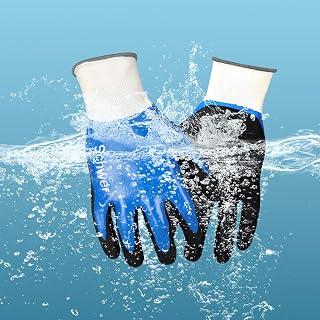 Schwer 3 Pairs Waterproof Work Gloves, Heavy Duty Gloves Sandy Nitrile Coated, Oil-Proof, Dirt-Proof Abrasion Resistant Gloves for Changing Oil, Vehicle Repair, Construction, HVAC, Cleaning (XL)
