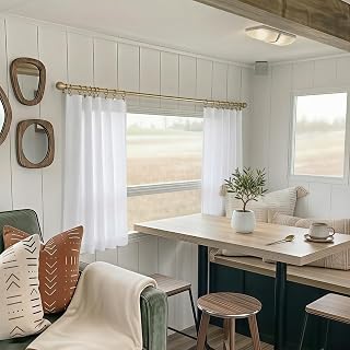 KOUFALL Cafe Curtains 24 Inch Length for Bathroom Kitchen, Half Short Sheer Farmhouse Linen Curtains for Small Window Over Sink, White